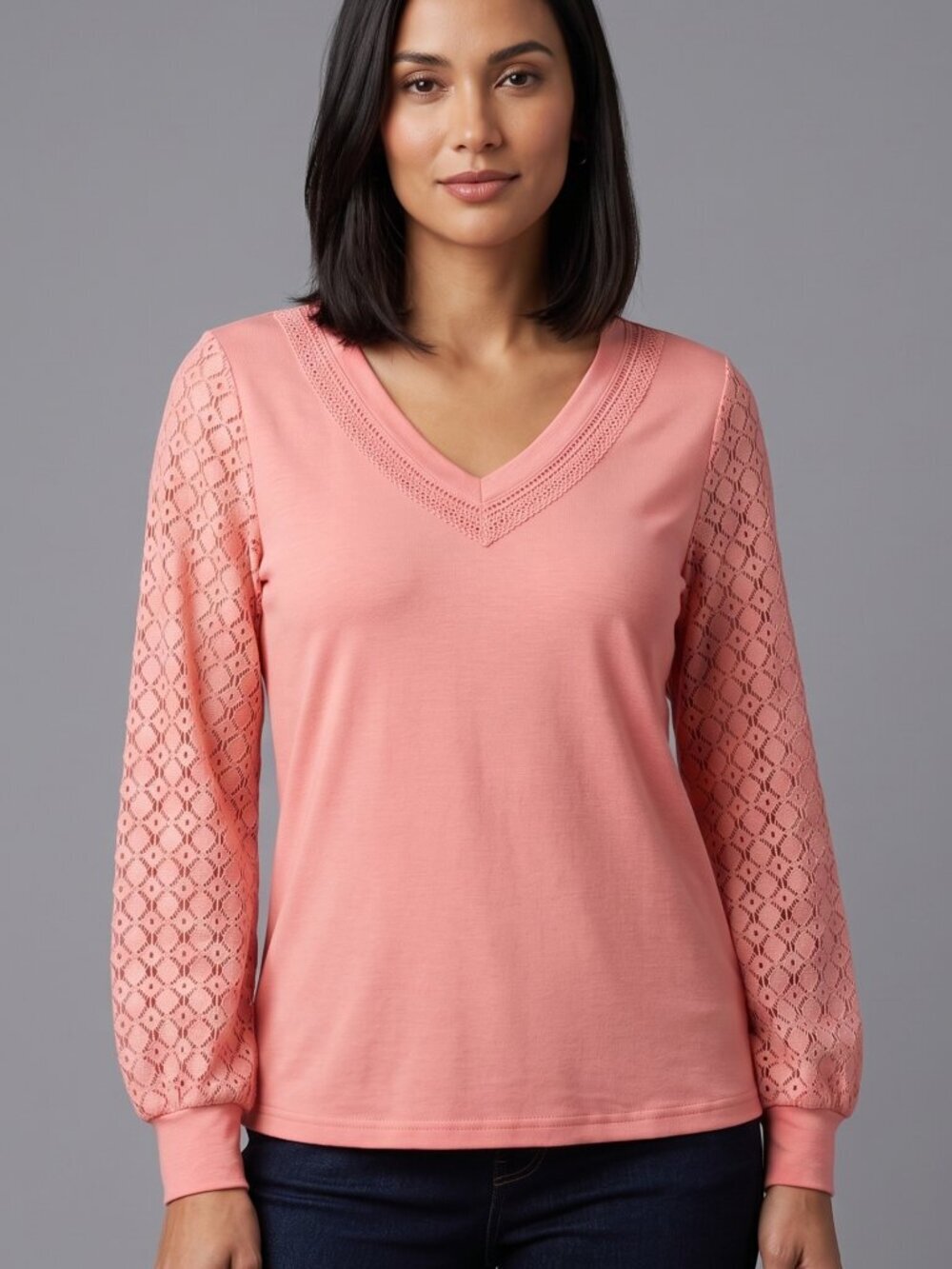 NWT Peach Lace Long Sleeve Top – Size Medium, Feminine & Lightweight